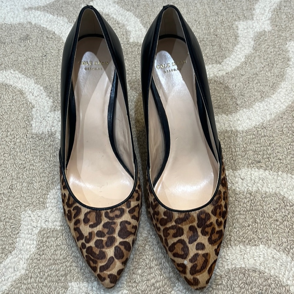 Cole haan 6.5 heels with leopard hair on the front